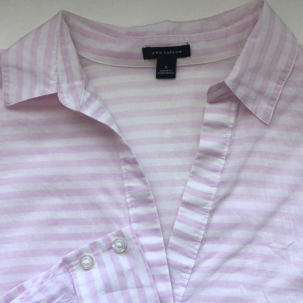 Ann Taylor Striped Roll-up Sleeves Popover Size S
